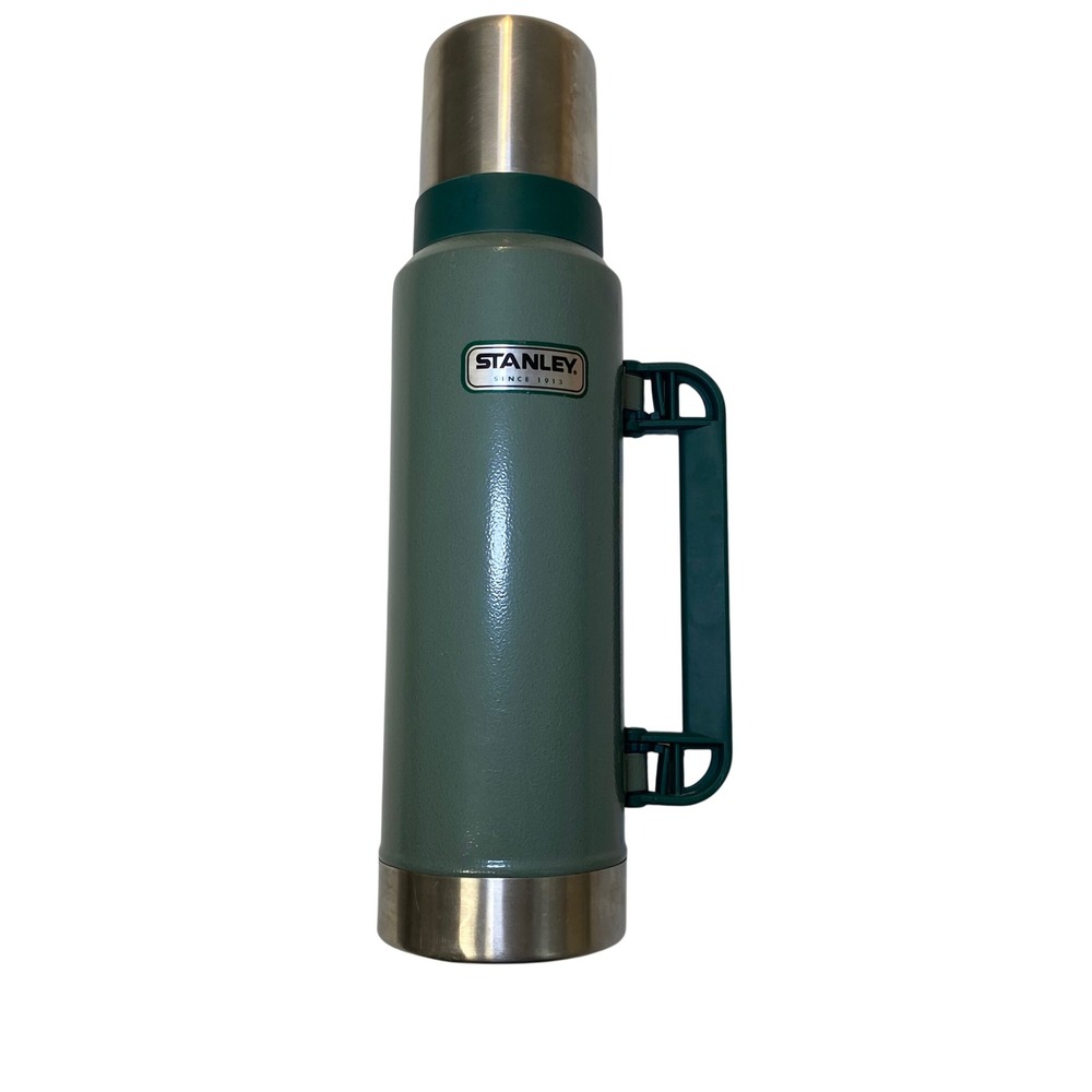 Stanley Classic Vacuum Bottle 1.4 Qt / 1.32L Green Thermos w Handle Cup‎